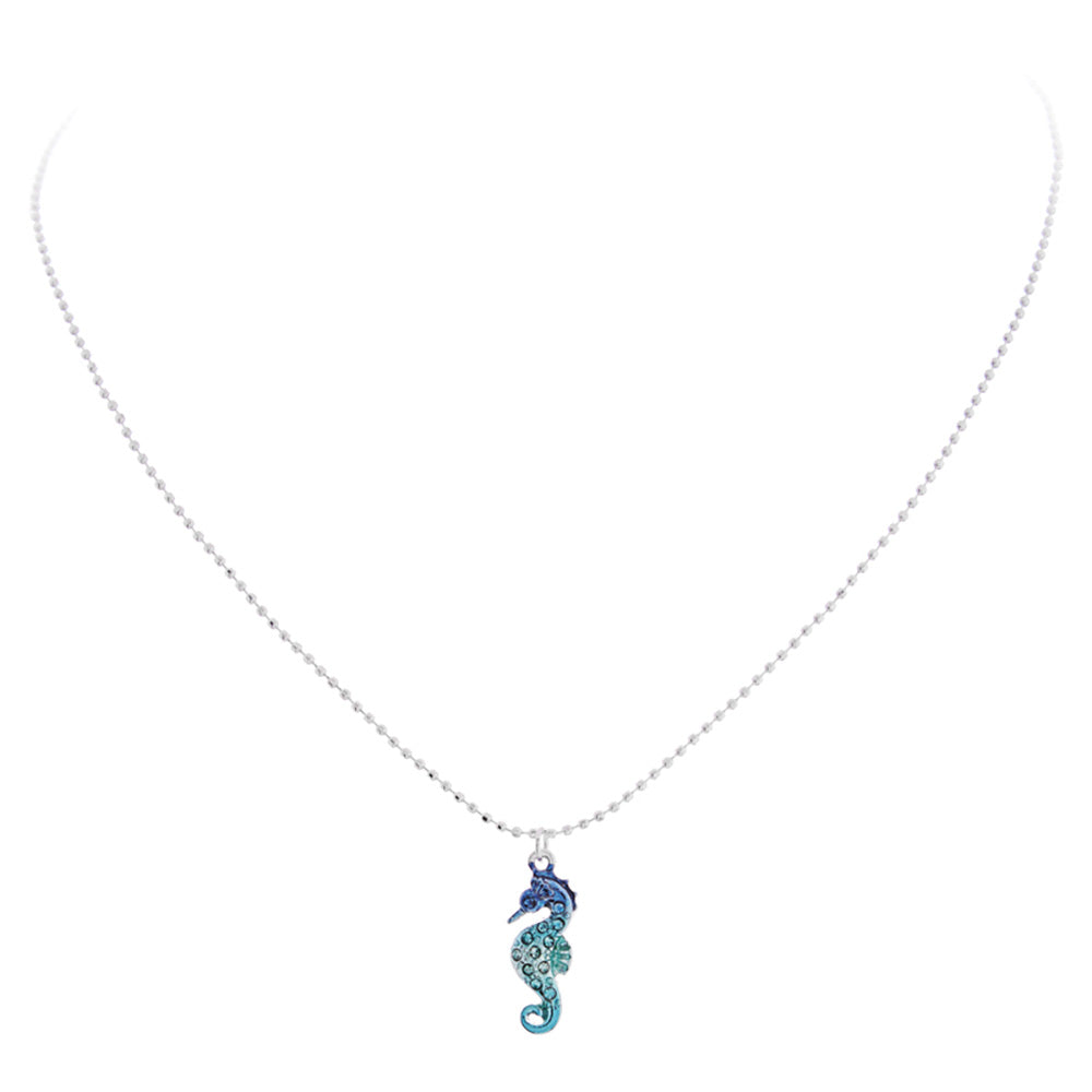 iLLASPARKZ Stone Paved Colored Metal Seahorse Pendant Necklace