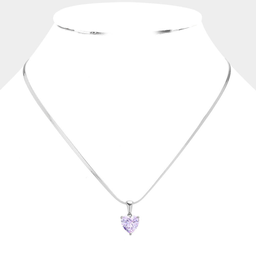 iLLASPARKZ Stainless Steel CZ Heart Pendant Necklace