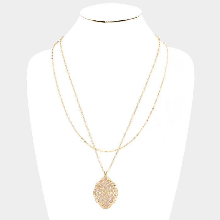 iLLASPARKZ Layered Mother of Pearl Filigree Petal Pendant Bib Necklace