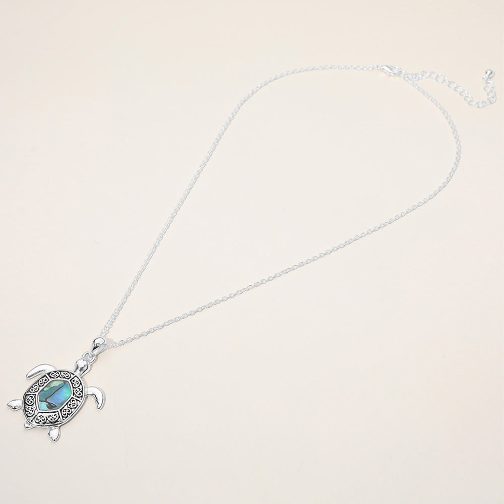 iLLASPARKZ Antique Metal Abalone Pointed Sea Turtle Pendant Necklace