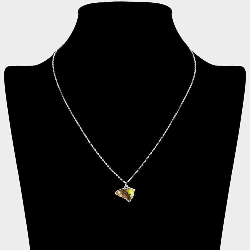 iLLASPARKZ South Carolina State Map Abalone Pendant Necklace