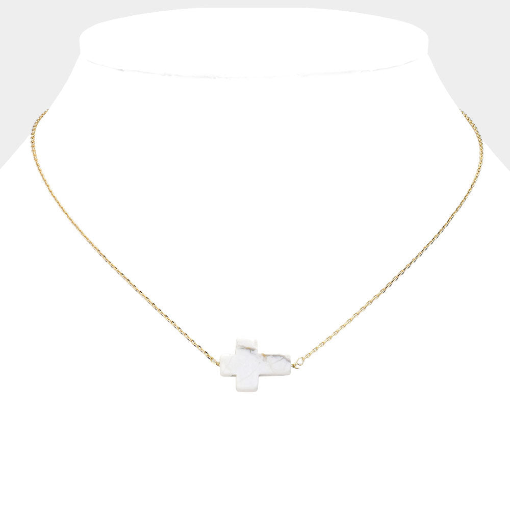 iLLASPARKZ Semi Precious Cross Stone Pendant Necklace