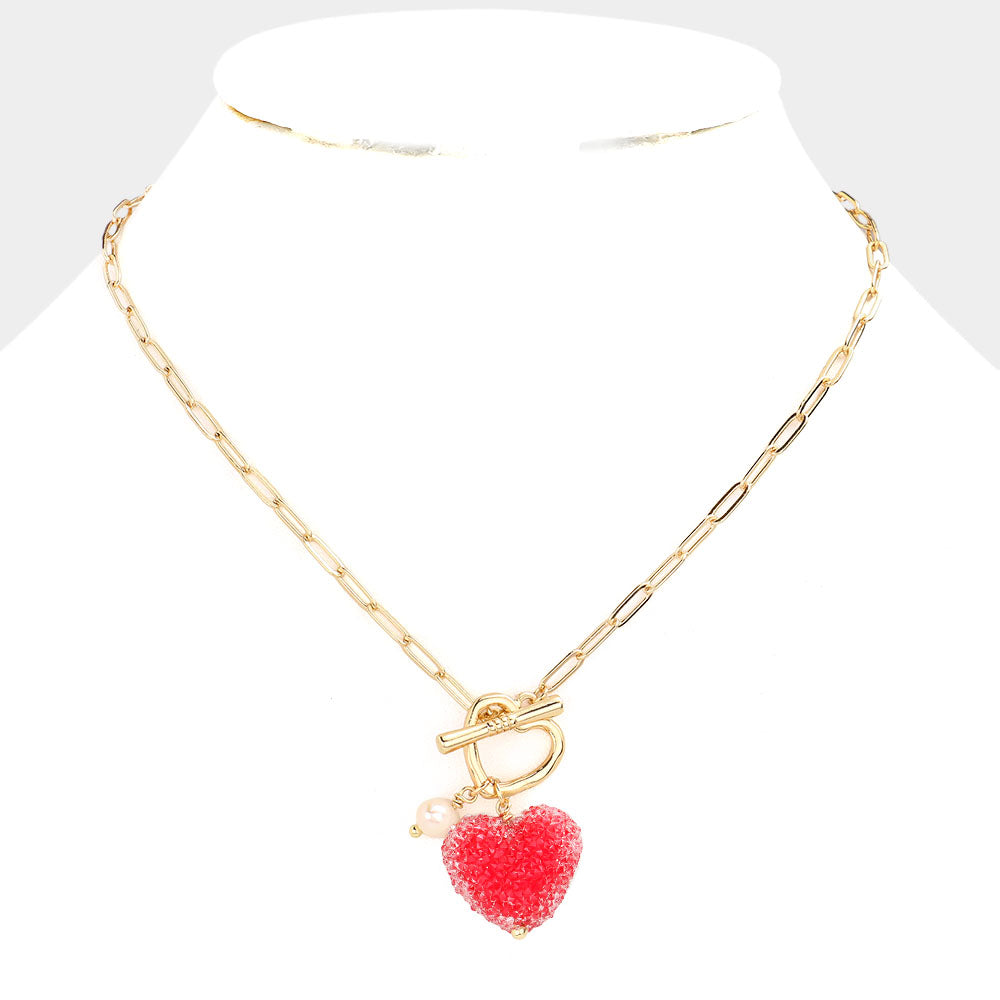 iLLASPARKZ Heart Pearl Pendant Toggle Necklace