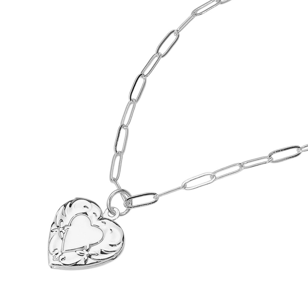 iLLASPARKZ Metal Heart Locket Pendant Paperclip Chain Necklace