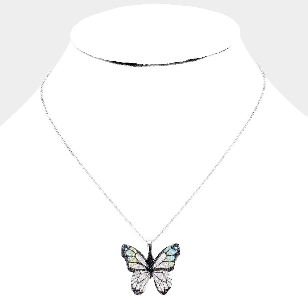 iLLASPARKZ White Gold Dipped Textured Butterfly Pendant Necklace