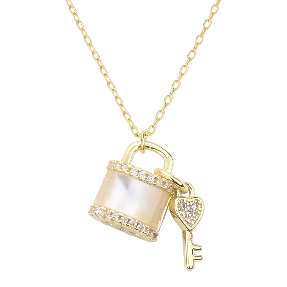iLLASPARKZ Gold Dipped Mother of Pearl Lock Key Pendant Necklace