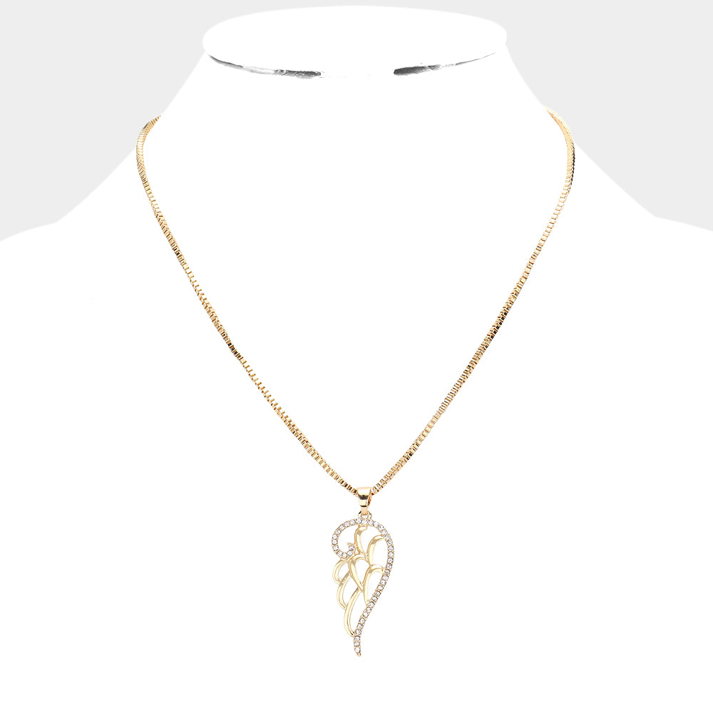 iLLASPARKZ Rhinestone Embellished Metal Wing Pendant Necklace