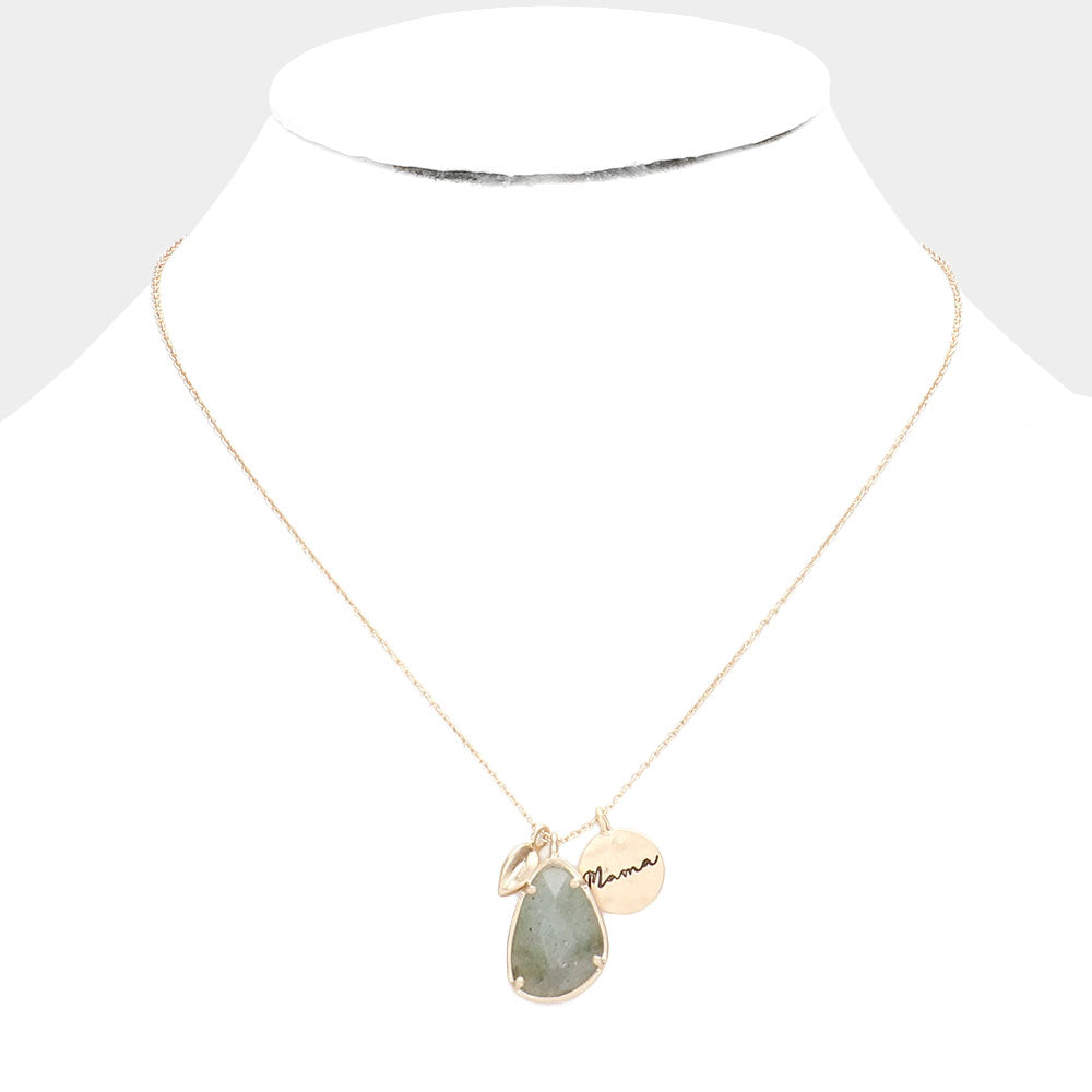 iLLASPARKZ Mama Metal Disc Irregular Teardrop Semi Precious Pendant Necklace