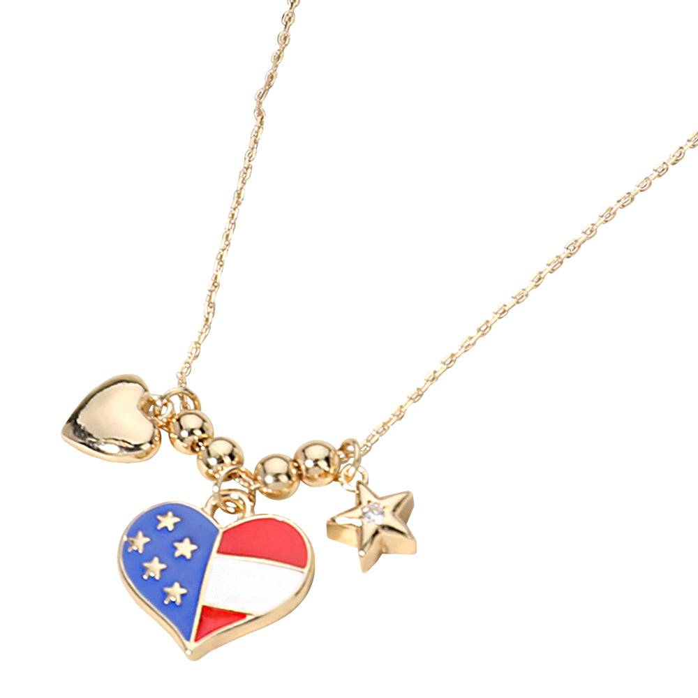 iLLASPARKZ Enamel Heart American USA Flag Metal Star Charm Pendant Necklace