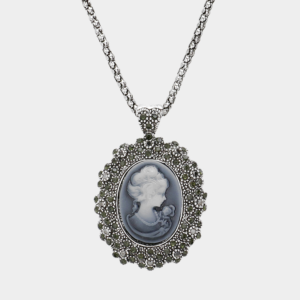 iLLASPARKZ Rhinestone Paved Cameo Pointed Pendant Necklace