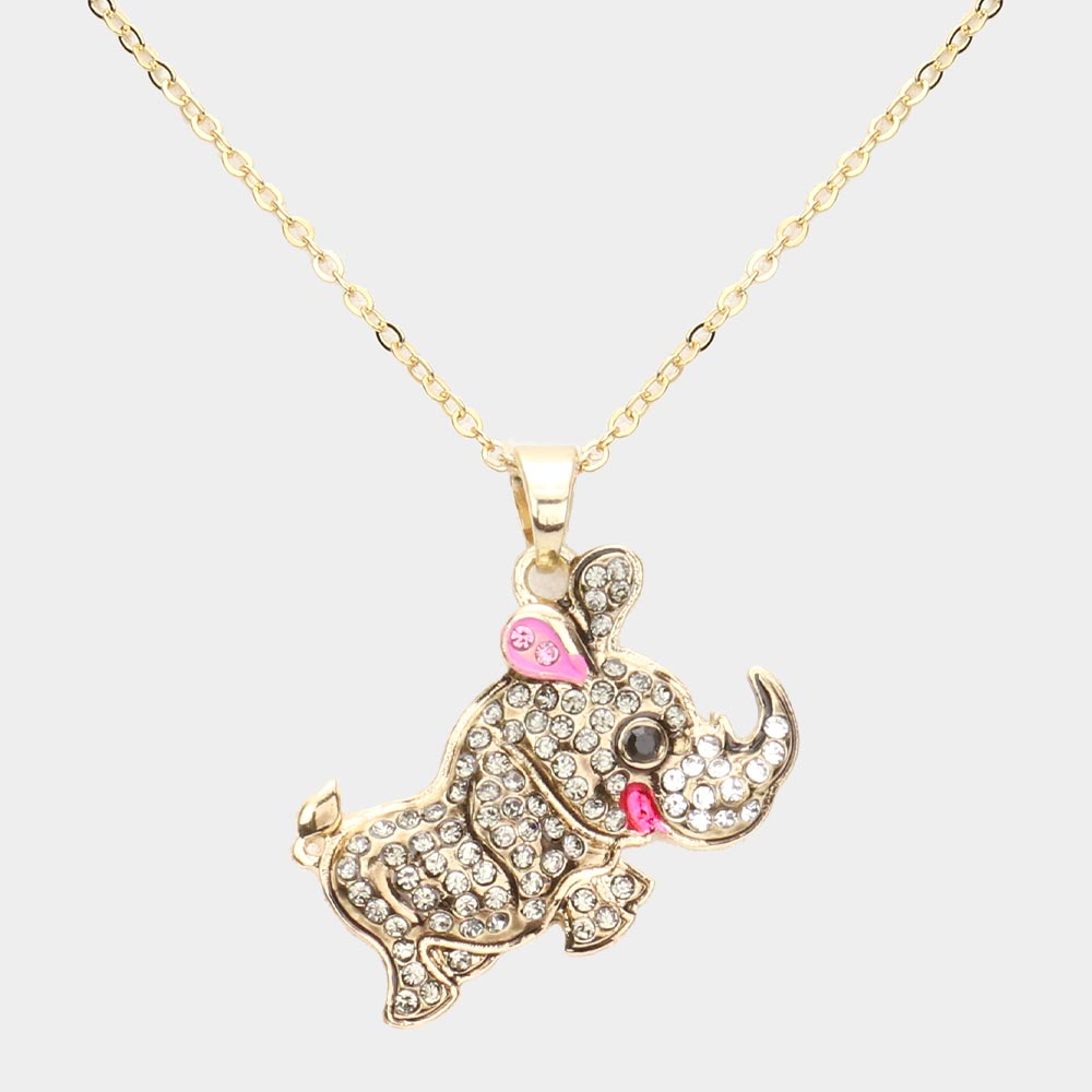 iLLASPARKZ Rhinestone Embellished Rhinoceros Pendant Necklace