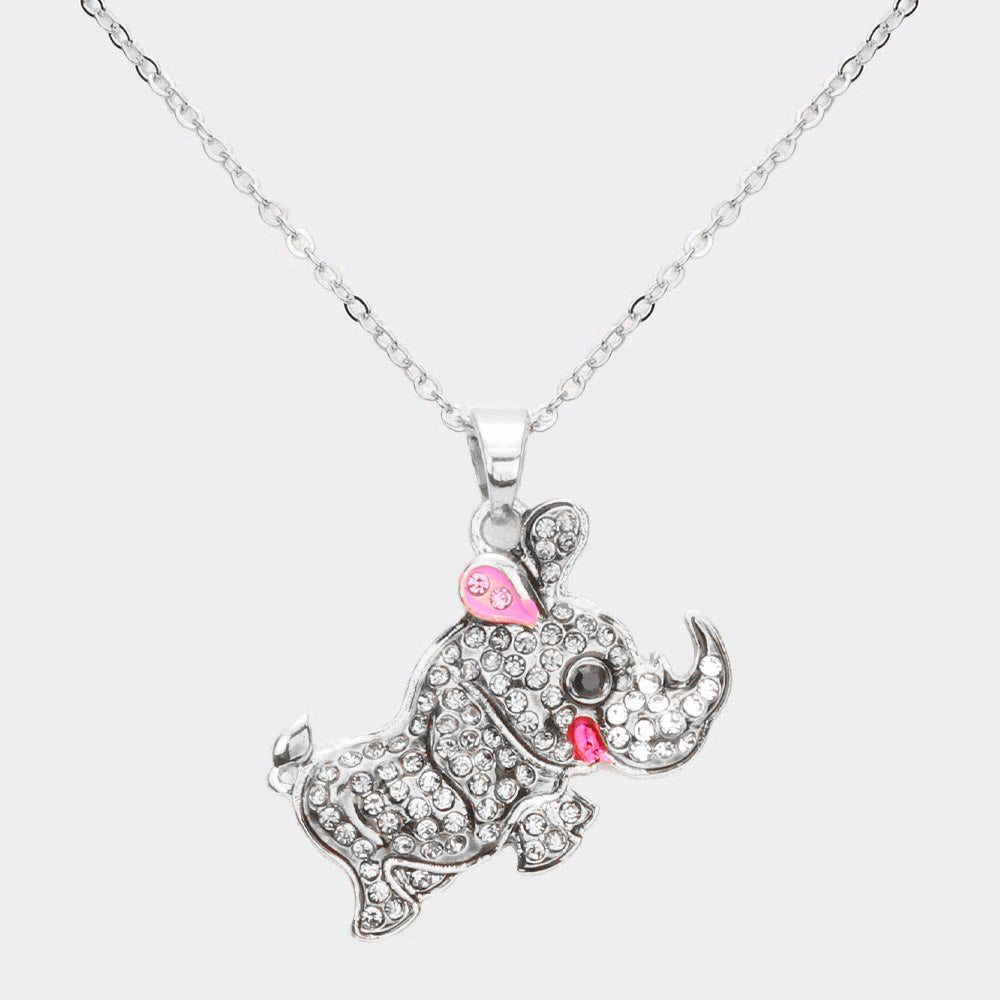 iLLASPARKZ Rhinestone Embellished Rhinoceros Pendant Necklace