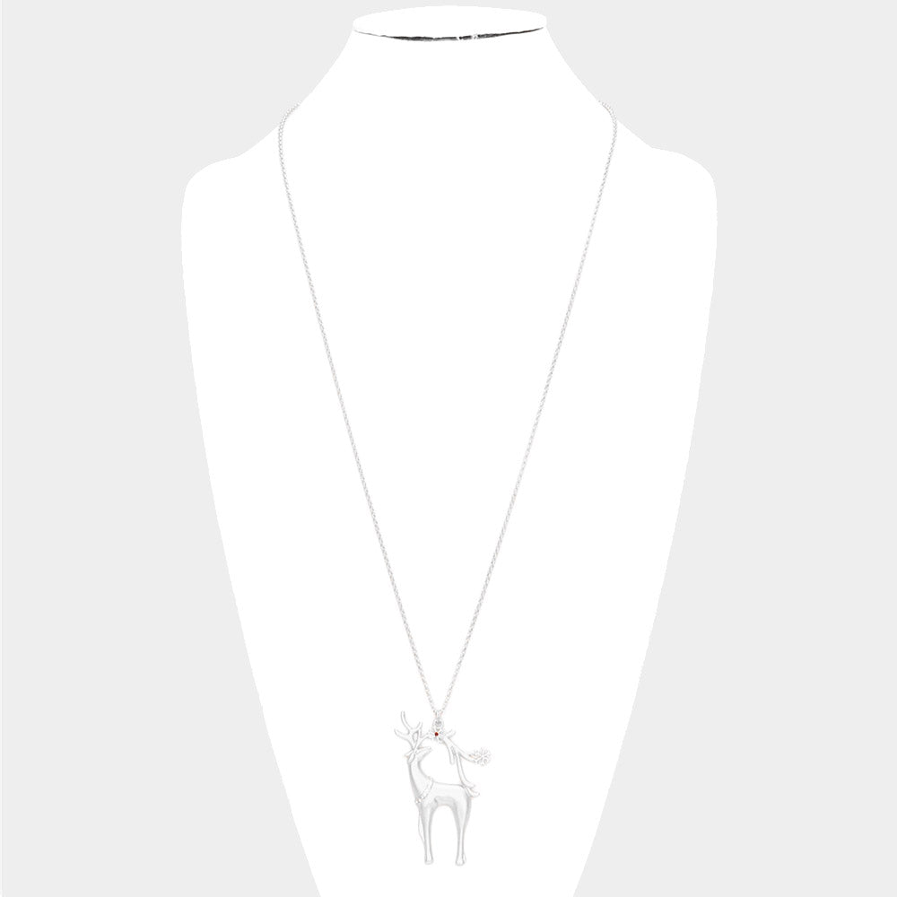 iLLASPARKZ Rhinestone Embellished Reindeer Pendant Long Necklace