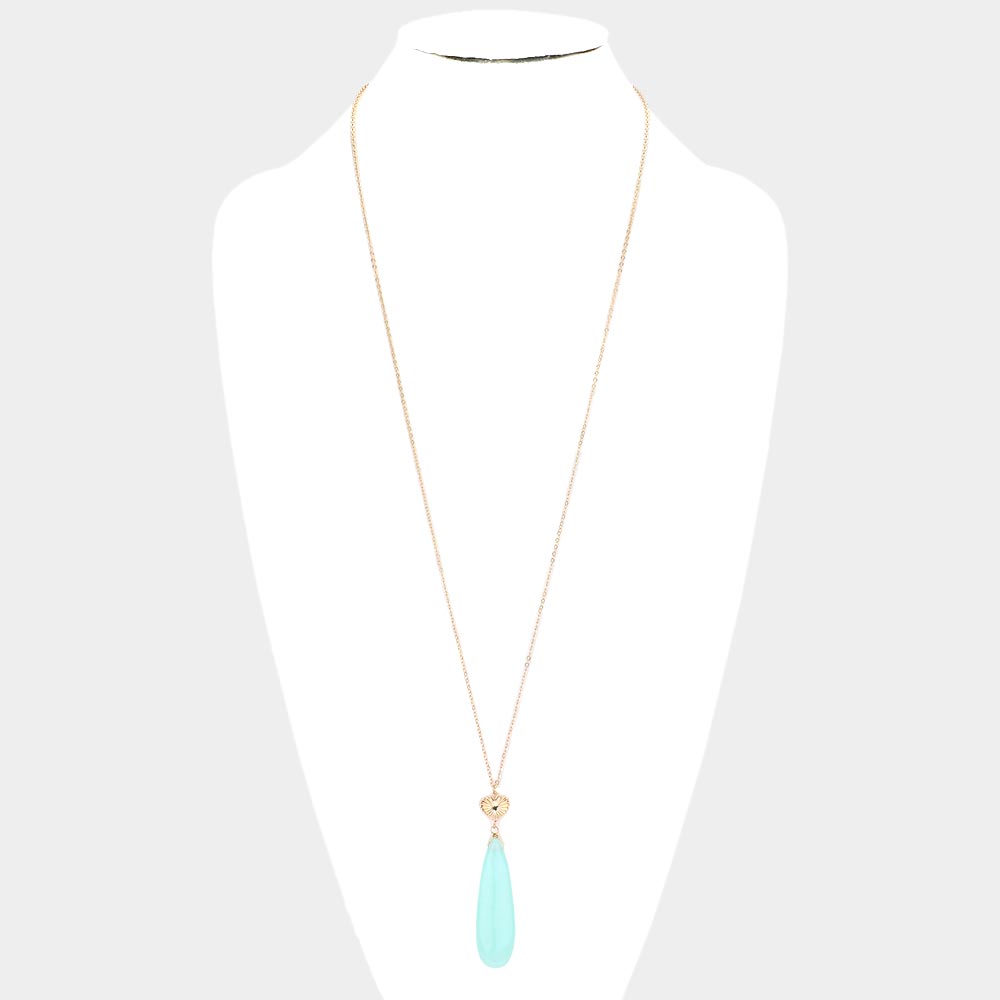 iLLASPARKZ Metal Heart Teardrop Natural Stone Link Pendant Long Necklace