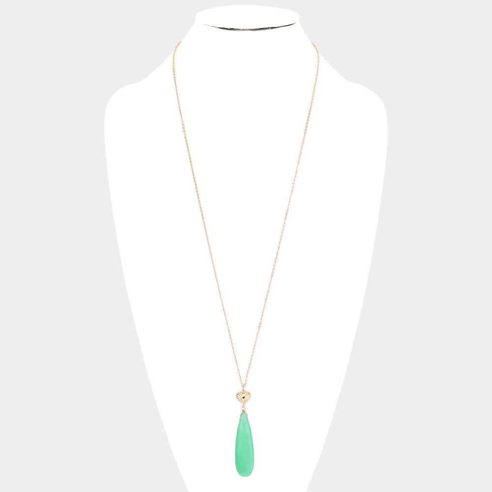 iLLASPARKZ Metal Heart Teardrop Natural Stone Link Pendant Long Necklace