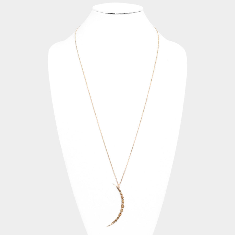 iLLASPARKZ Semi Precious Stone Embellished Metal Crescent Moon Pendant Long Necklace