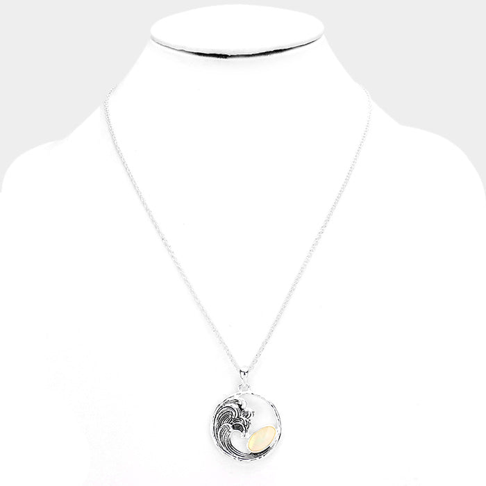 iLLASPARKZ Mother of Pearl Wave Round Pendant Necklace