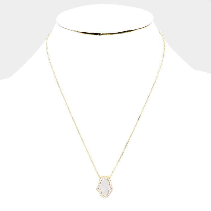 iLLASPARKZ Brass CZ Trim Mother of Pearl Hamsa Hand Pendant Necklace