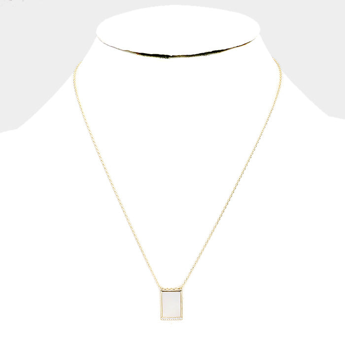 iLLASPARKZ Brass CZ Mother of Pearl Rectangle Pendant Necklace