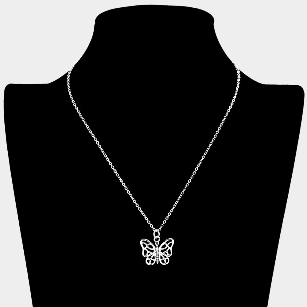 iLLASPARKZ Silver Plated Metal Butterfly Pendant Necklace