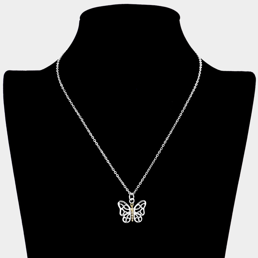 iLLASPARKZ Silver Plated Metal Butterfly Pendant Necklace