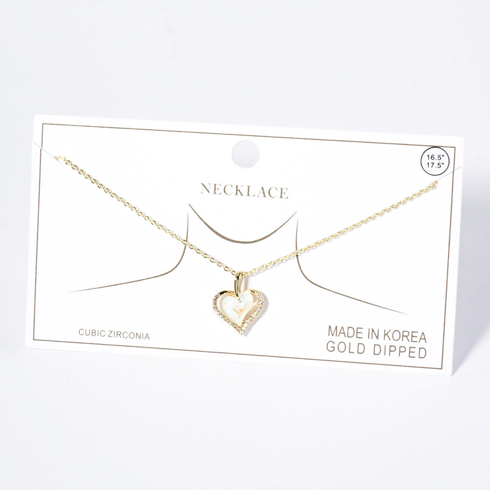 iLLASPARKZ Gold Dipped CZ Stone Paved Heart Stone Pedant Necklace