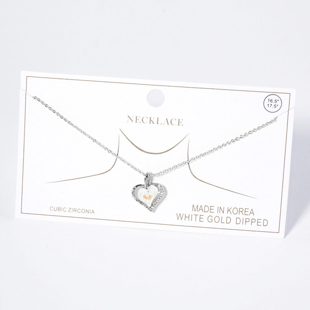 iLLASPARKZ White Gold Dipped CZ Stone Paved Heart Stone Pedant Necklace