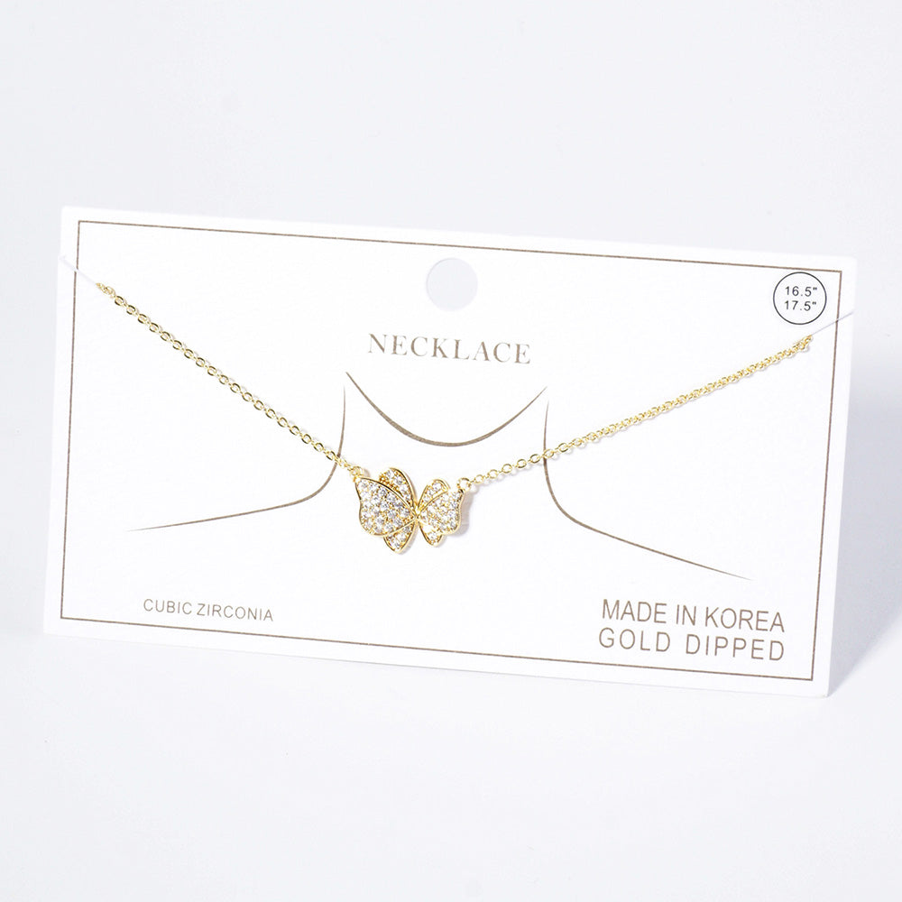iLLASPARKZ Gold Dipped CZ Stone Paved Butterfly Pendant Necklace