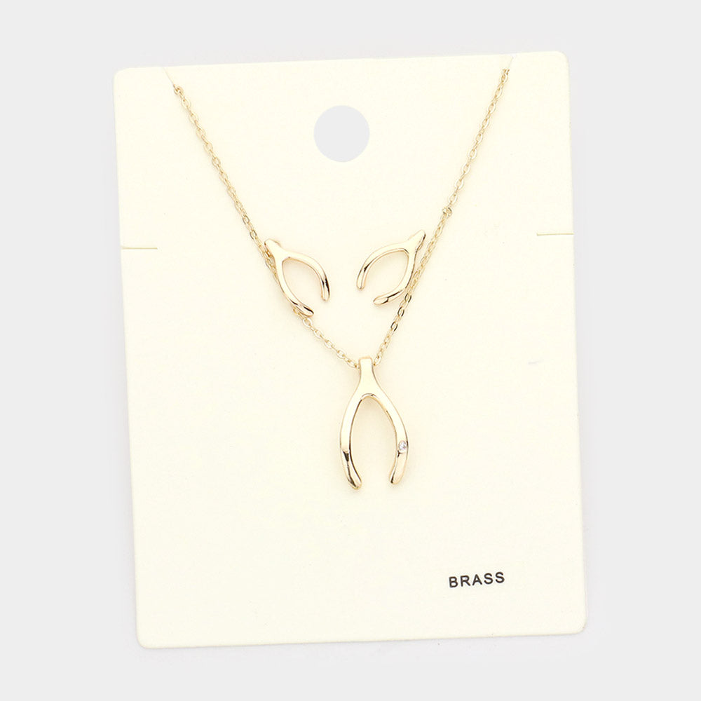 iLLASPARKZ Rhinestone Embellished Brass Metal Wishbone Pendant Necklace
