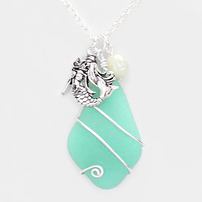 iLLASPARKZ Sea Glass Metal Mermaid Pearl Charm Pendant Necklace