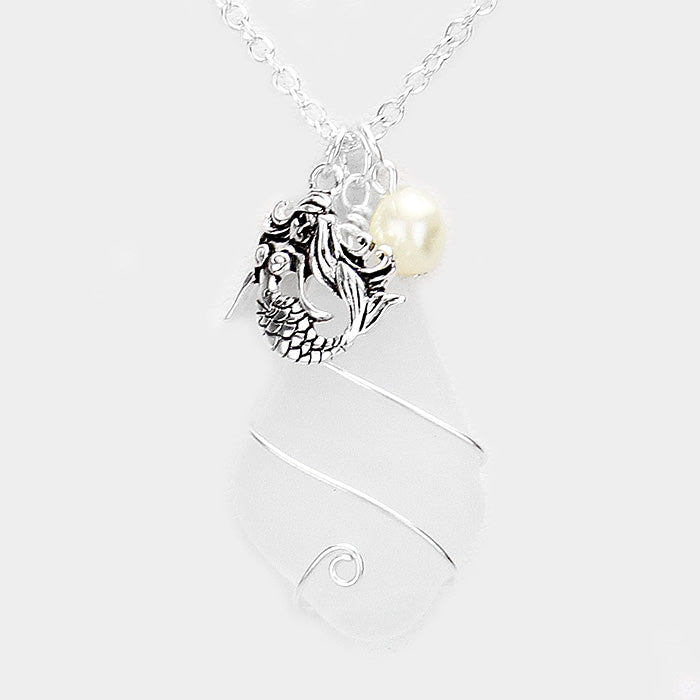 iLLASPARKZ Sea Glass Metal Mermaid Pearl Charm Pendant Necklace