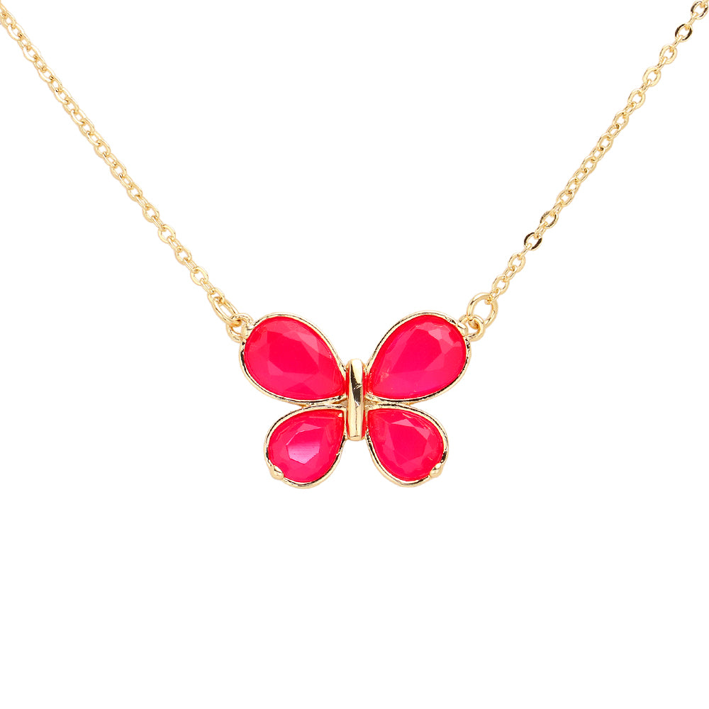 iLLASPARKZ Glass Stone Butterfly Cluster Pendant Necklace