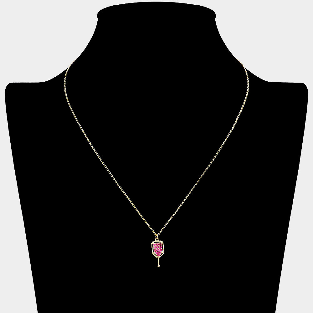iLLASPARKZ Stone Paved Brass Metal Pickleball Paddle Pendant Necklace