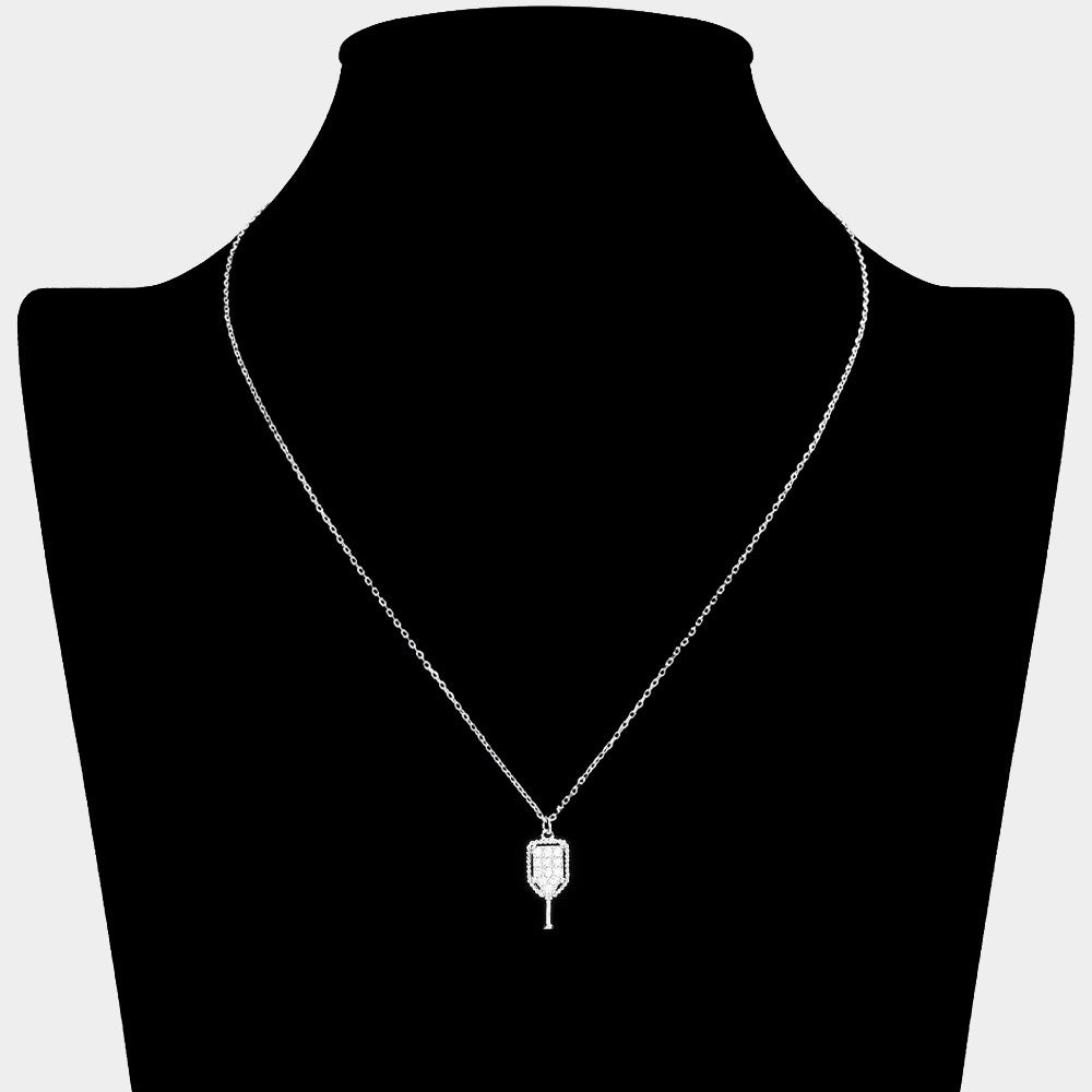 iLLASPARKZ Stone Paved Brass Metal Pickleball Paddle Pendant Necklace