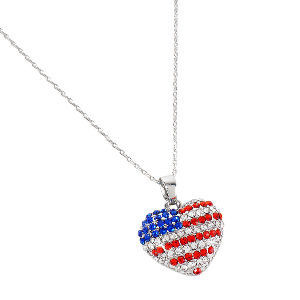 iLLASPARKZ Crystal Paved American USA Flag Heart Pendant Necklace