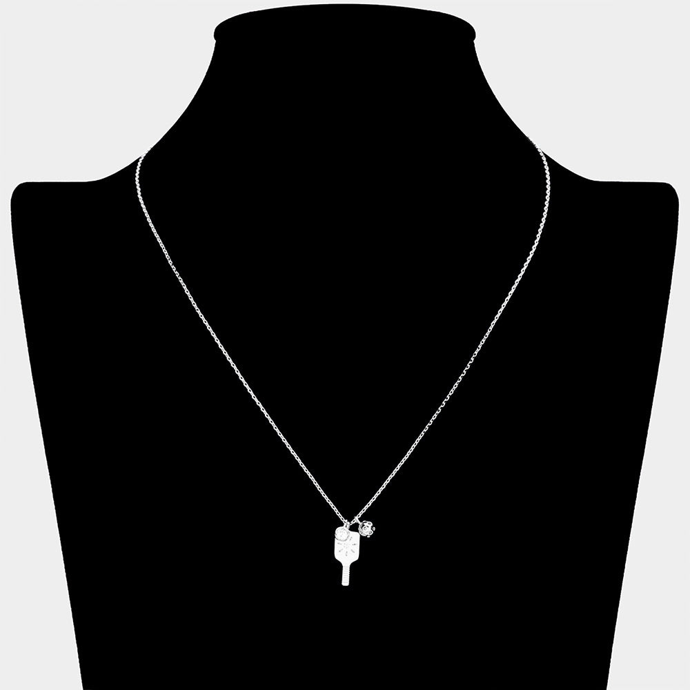 iLLASPARKZ Stone Pointed Metal Pickleball Paddle Pendant Necklace