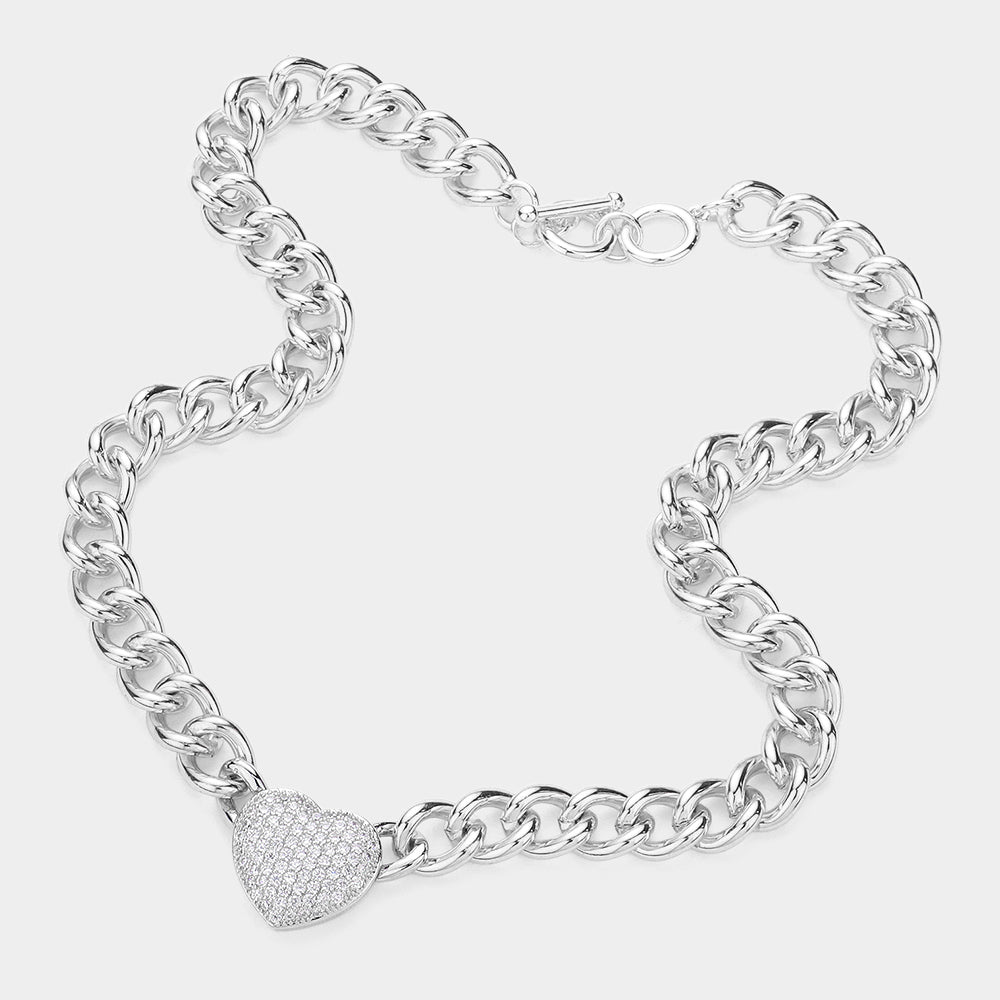 iLLASPARKZ CZ Stone Paved Heart Pendant Toggle Necklace
