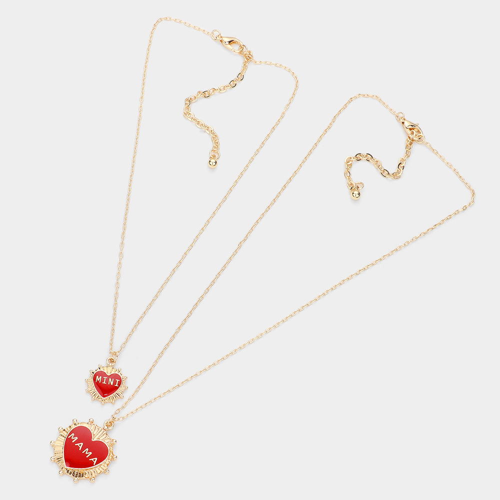 iLLASPARKZ 2PCS - MAMA MINI Enamel Heart Pendant Moms and Kids Set Necklaces