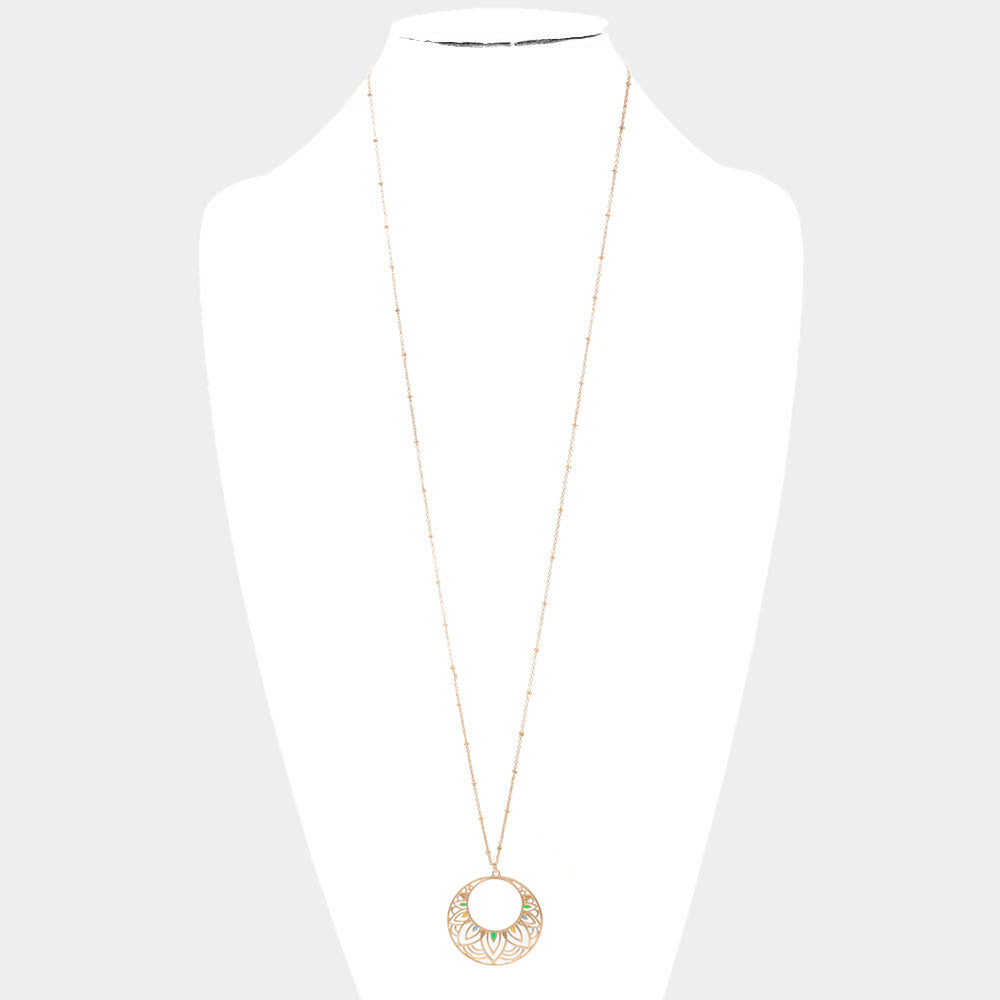 iLLASPARKZ Enamel Detailed Cut Out Metal Round Pendant Long Necklace