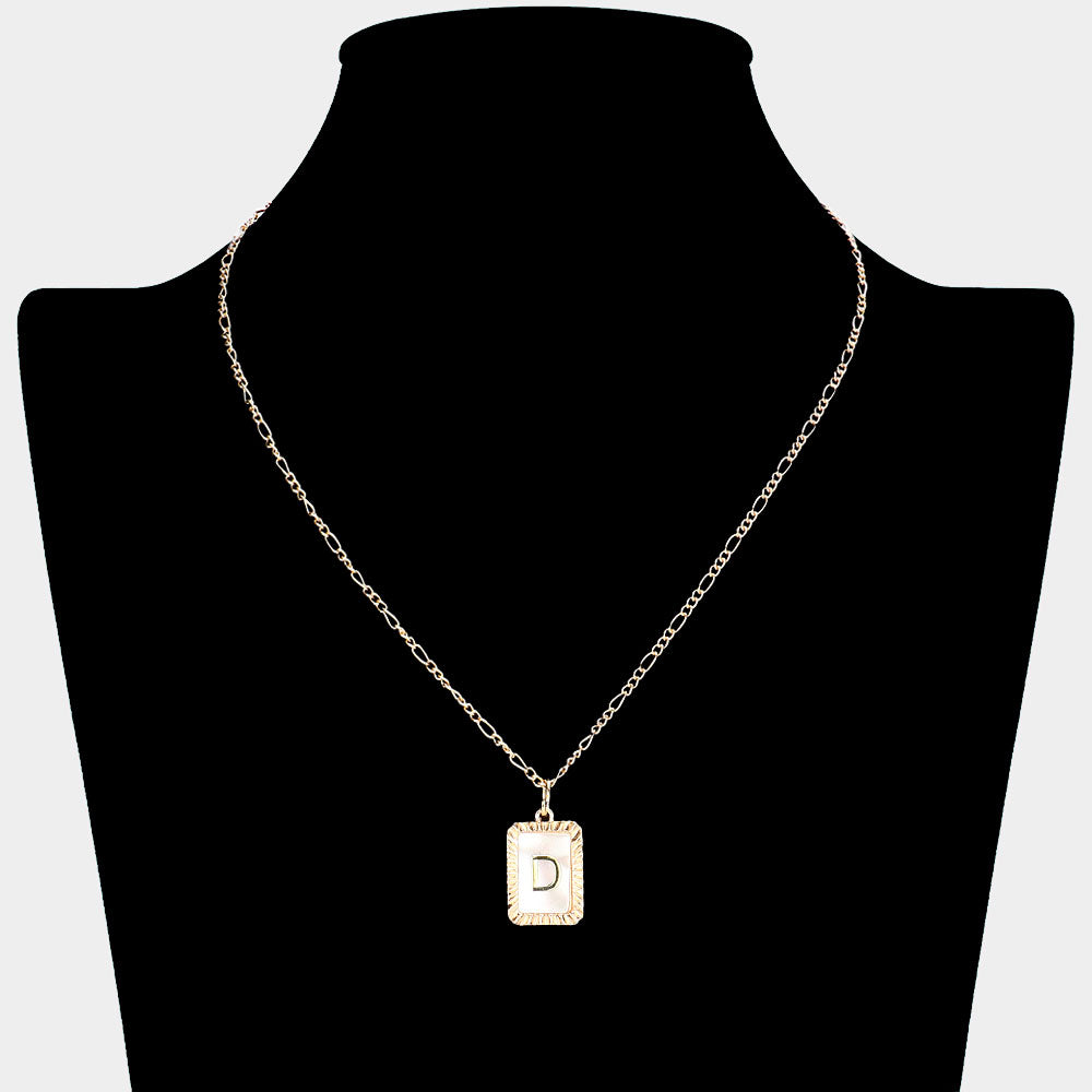 iLLASPARKZ -D- Monogram Genuine Shell Rectangle Pendant Necklace