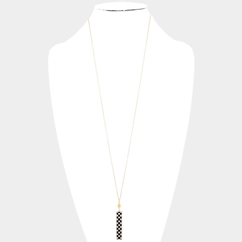 iLLASPARKZ Checkerboard Rectangle Pendant Long Necklace