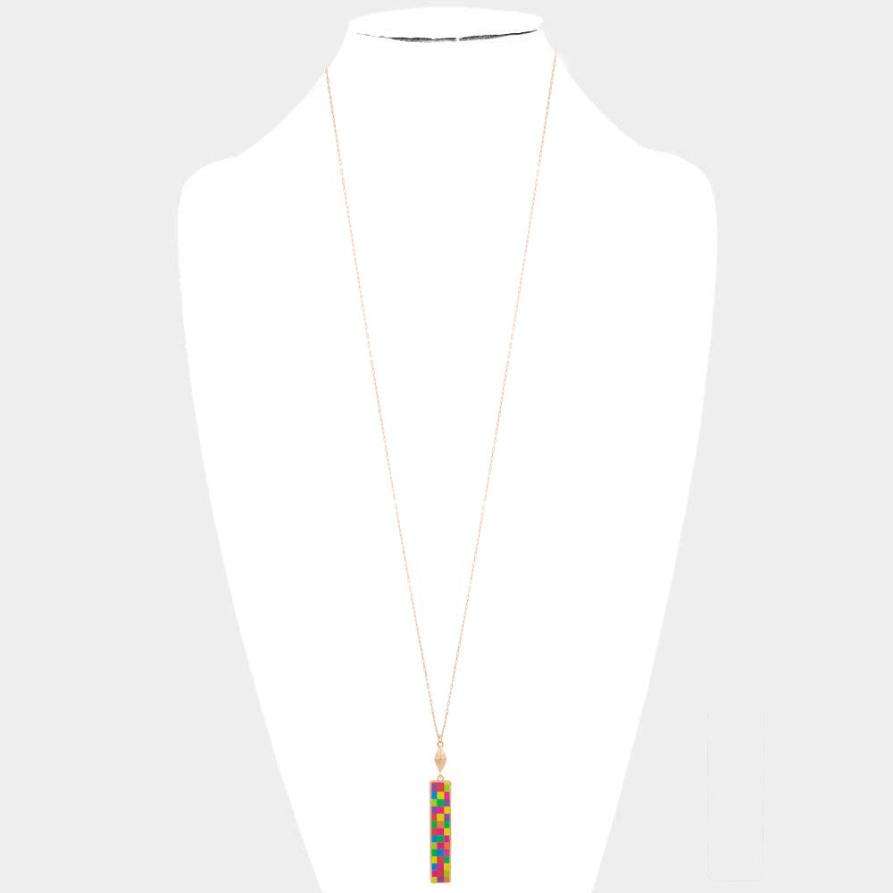 iLLASPARKZ Checkerboard Rectangle Pendant Long Necklace