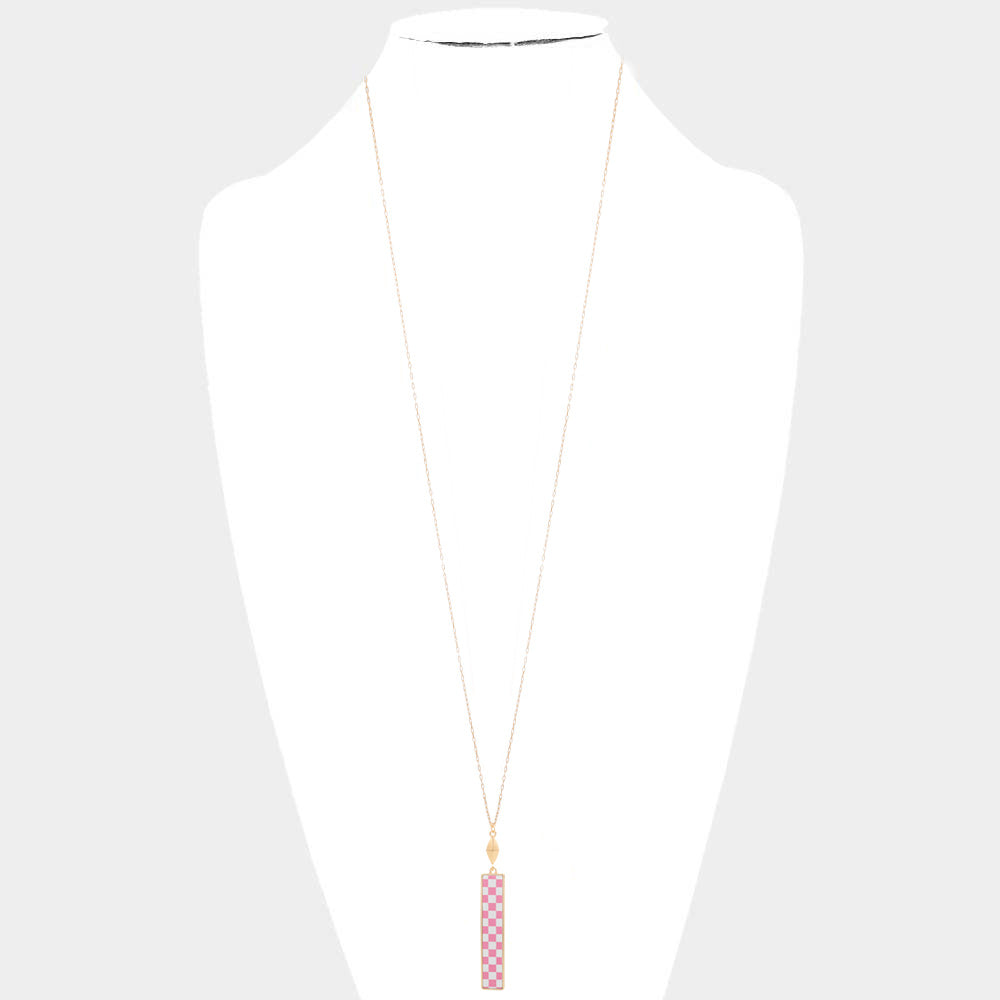 iLLASPARKZ Checkerboard Rectangle Pendant Long Necklace