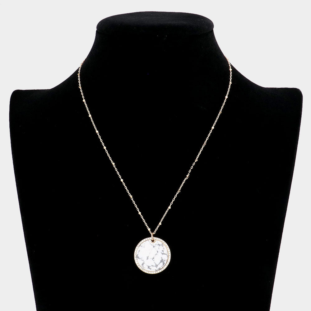 iLLASPARKZ Rhinestone Trimmed Semi Precious Round Pendant Necklace