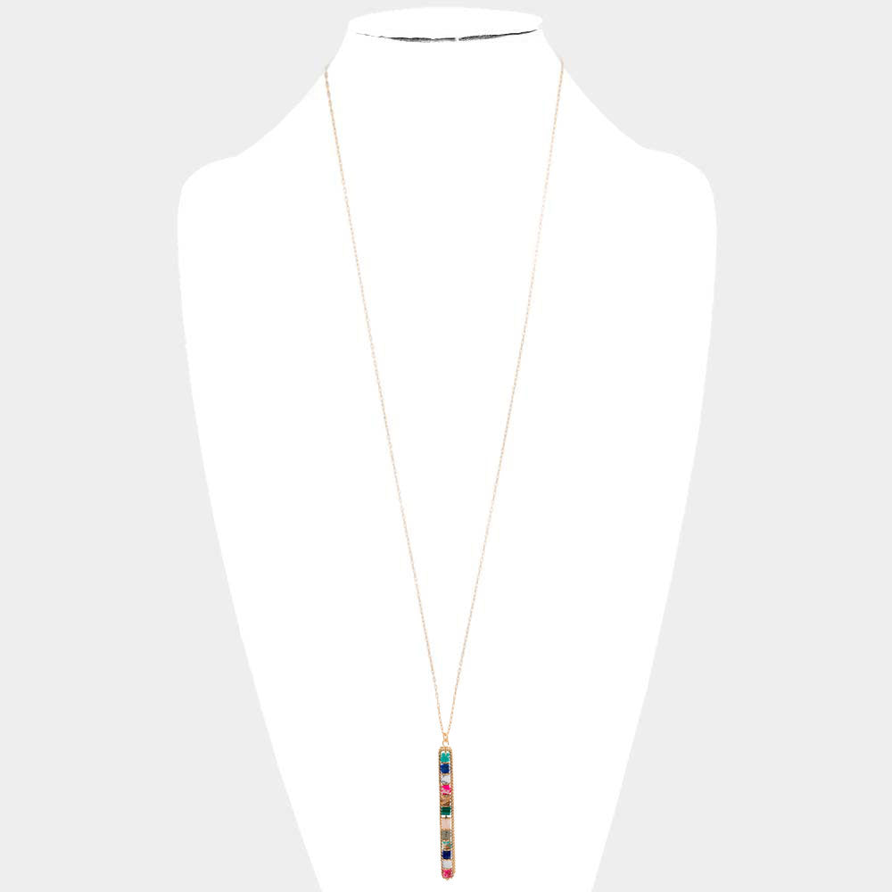 iLLASPARKZ Cube Semi Precious Cluster Open Rectangle Pendant Long Necklace
