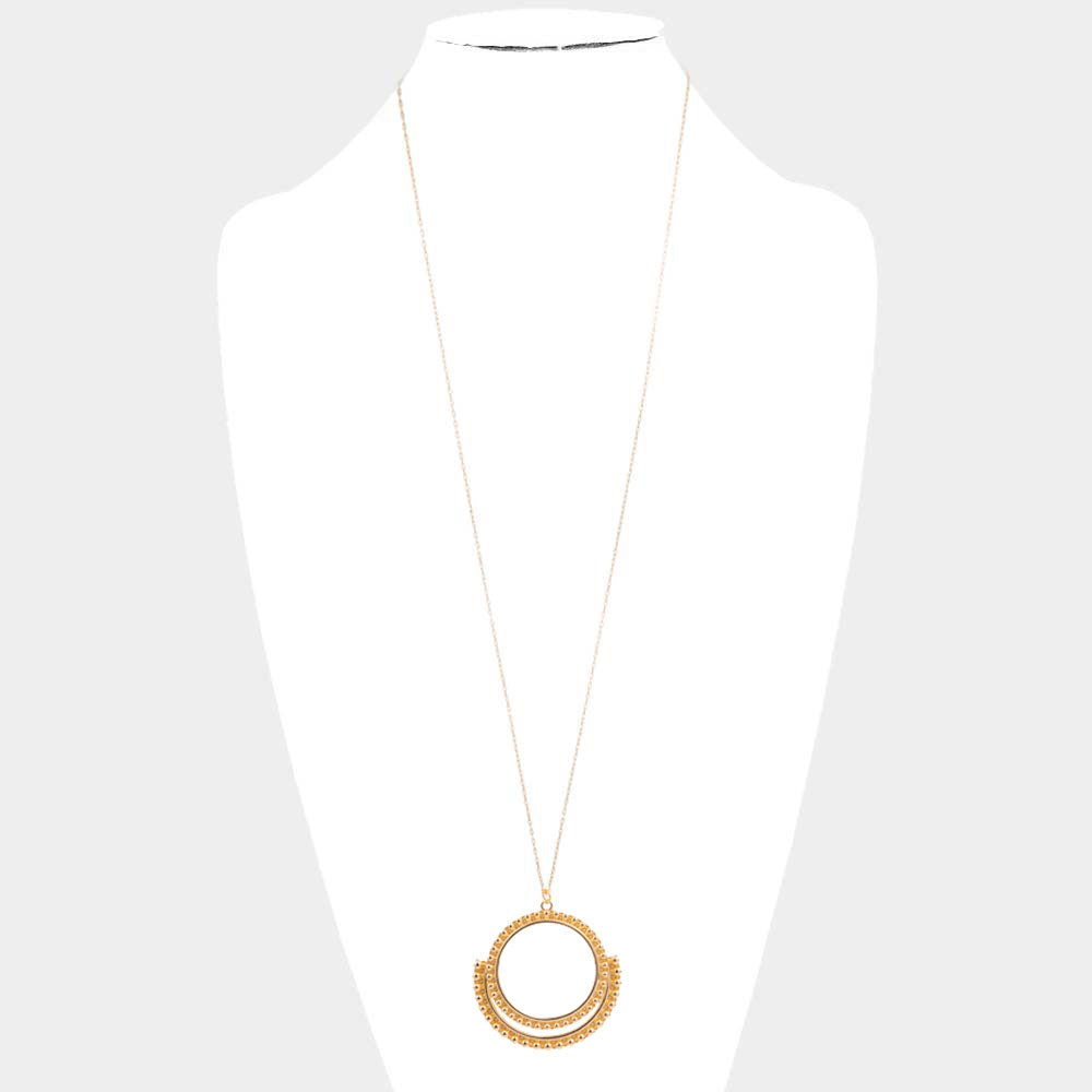 iLLASPARKZ Bubble Textured Geometric Open Metal Circle Pendant Long Necklace