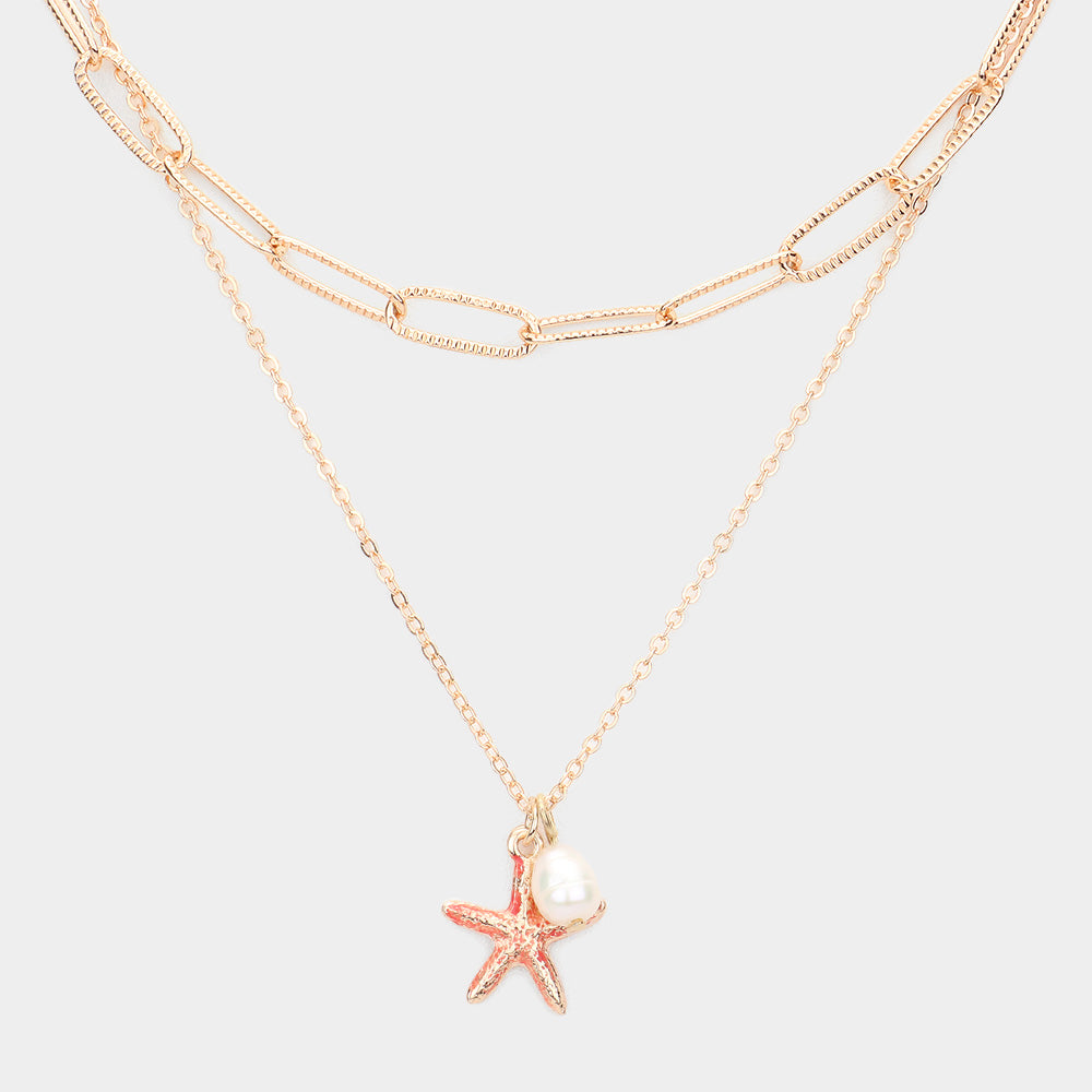 iLLASPARKZ Starfish Freshwater Pearl Pendant Double Layered Necklace