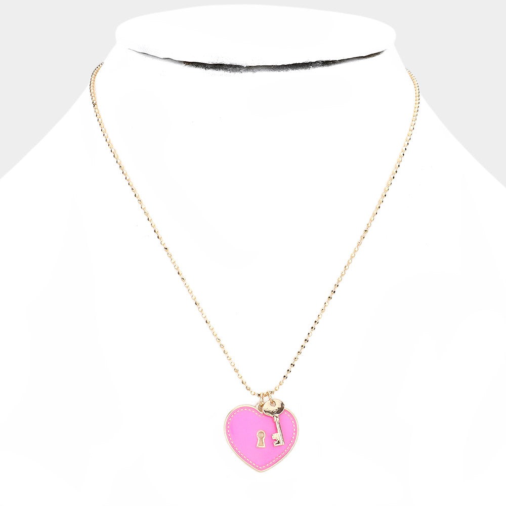iLLASPARKZ Enamel Heart Lock Metal Key Pendant Necklace