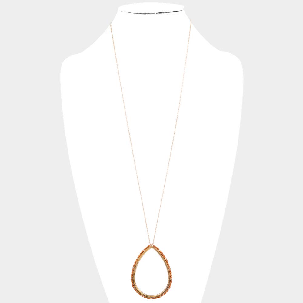 iLLASPARKZ Wood Trimmed Open Teardrop Pendant Long Necklace