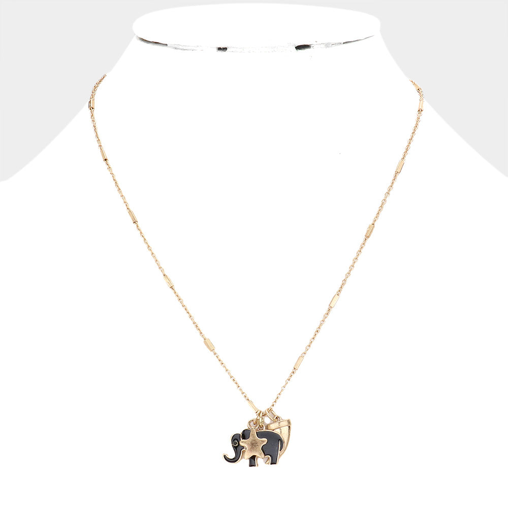 iLLASPARKZ Enamel Elephant Metal Horn Star Pendant Necklace